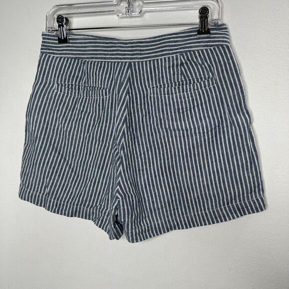 Madewell Jean Blue Off White Striped High Waist Patch Pockets Lace-Up Shorts 4 - Picture 7 of 15